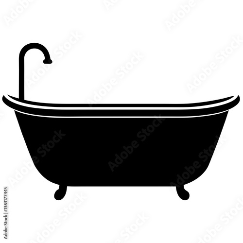 bathtub black silhouette vector, Simple silhouette Design vector icon with white background.