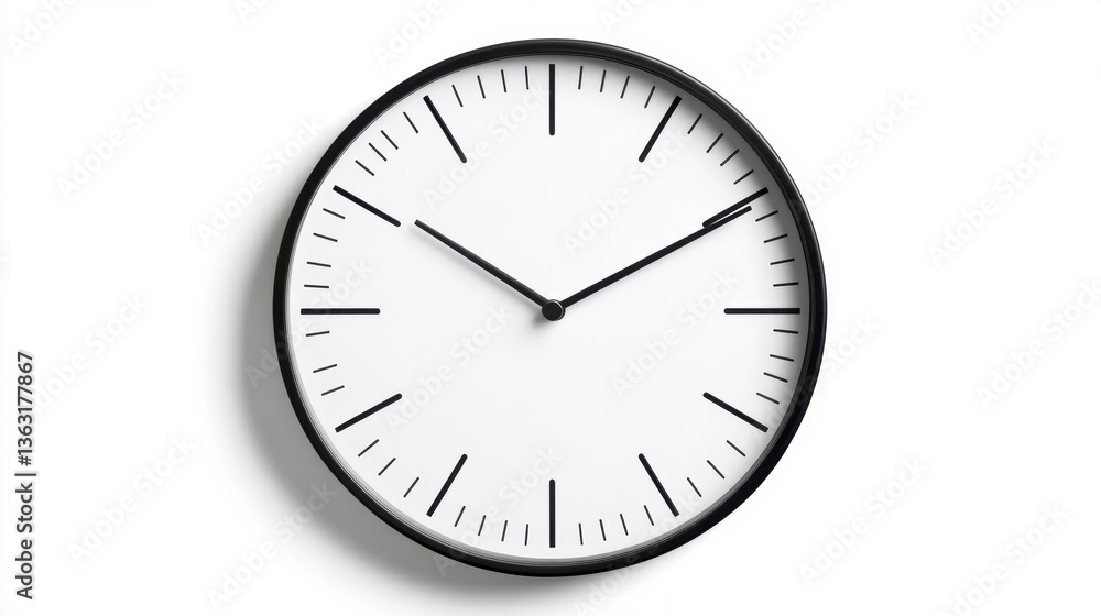 Black and white analog clock on a white background, simple design, minimalist style Black and white analog clock on a white background, simple design, minimalist style