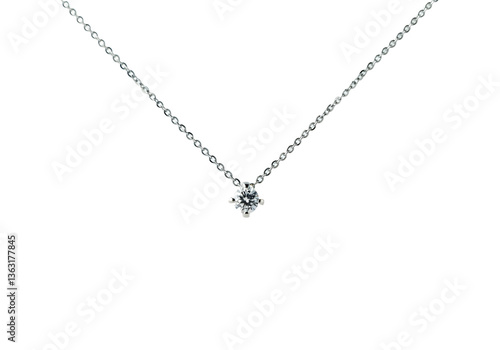 Wallpaper Mural A floating silver necklace with a small diamond pendant, isolated on a solid white background. Torontodigital.ca