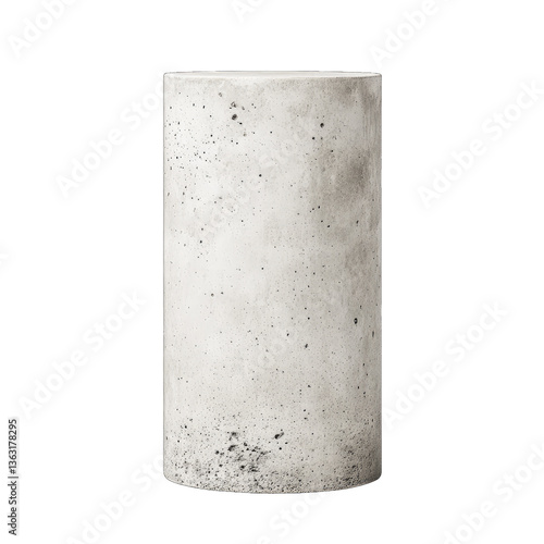 Concrete cylinder grey textured stone object design element isolated
