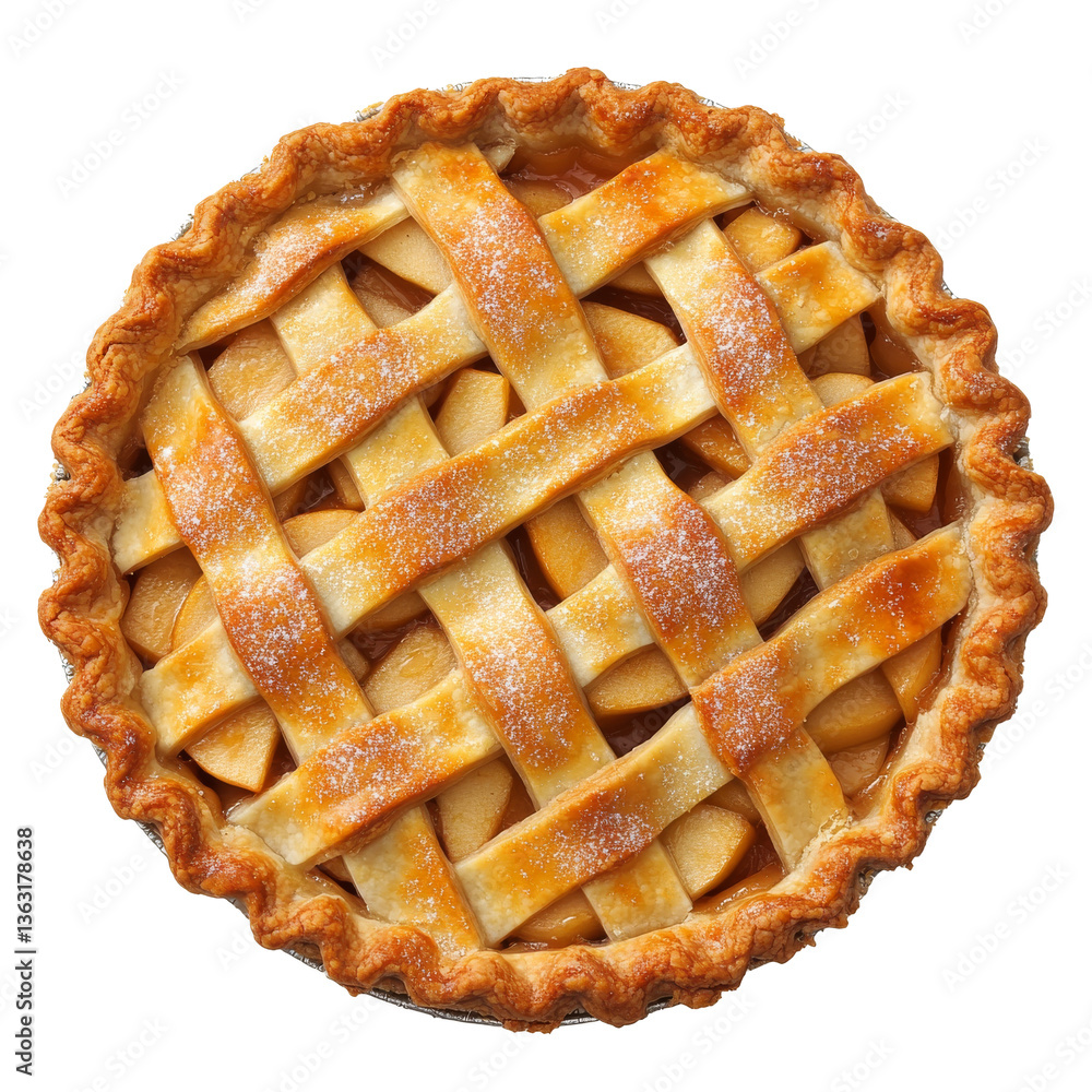 Delicious homemade apple pie with a golden crust on a kitchen counter