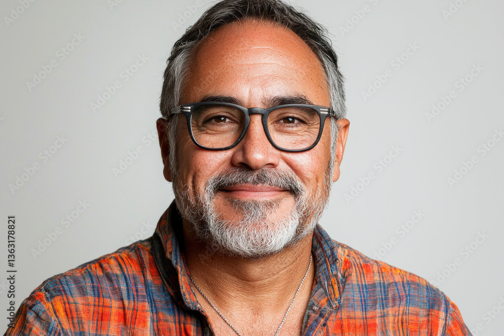 A vibrant portrait of a smiling man set against a white background. A vibrant portrait of a smiling man set against a white background.