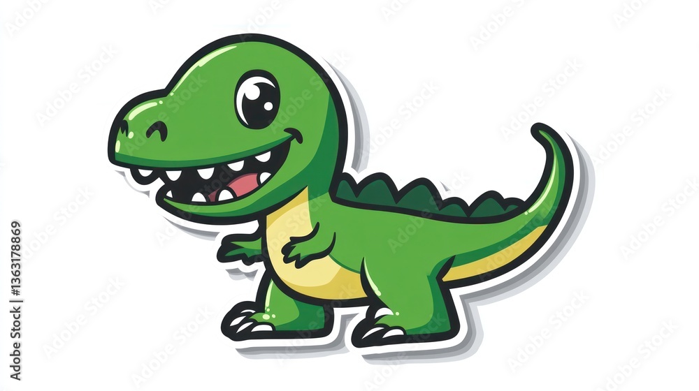 Naklejka premium Cute cartoon dinosaur, happy expression, white background, kids illustration