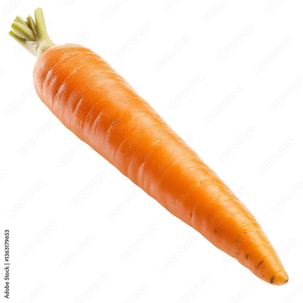 Fresh orange carrot displayed on a white background, showcasing its vibrant color and texture