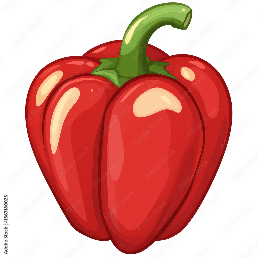 Bright red bell pepper on a white background showcasing its glossy surface and shape