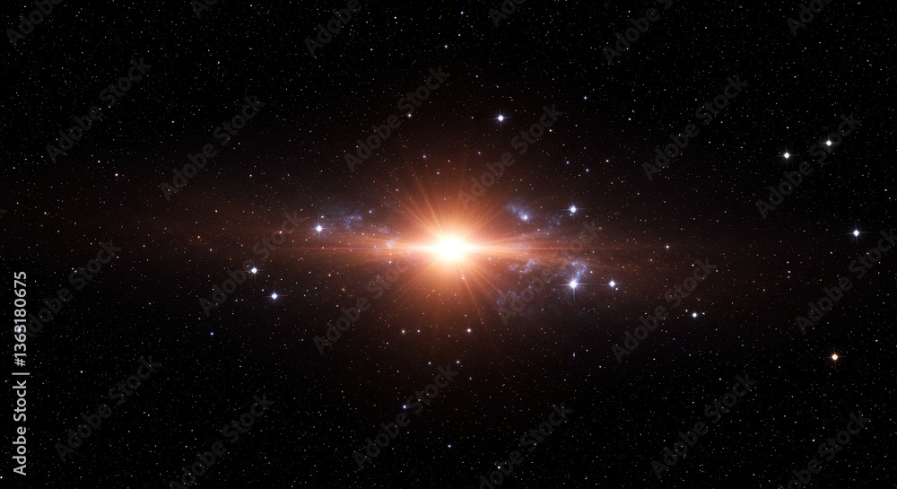 Fototapeta premium Stunning view of a galaxy with bright core surrounded by stars in space