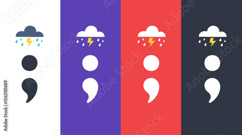 Semicolon sign with storm and thunder sign on top. Various background color.