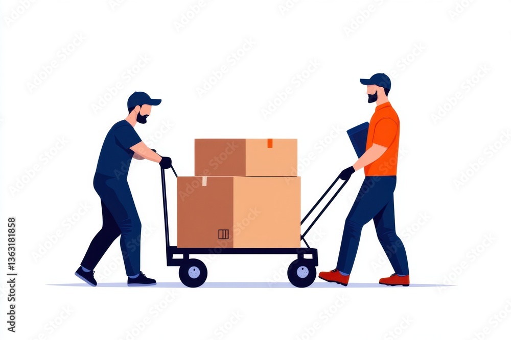 Workers loading boxes on trailer illustration Workers loading boxes on trailer illustration