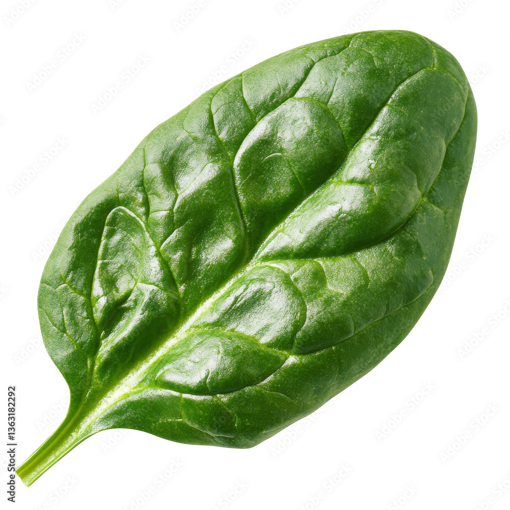 Fresh spinach leaf showcasing vibrant green color and detailed texture for healthy meals