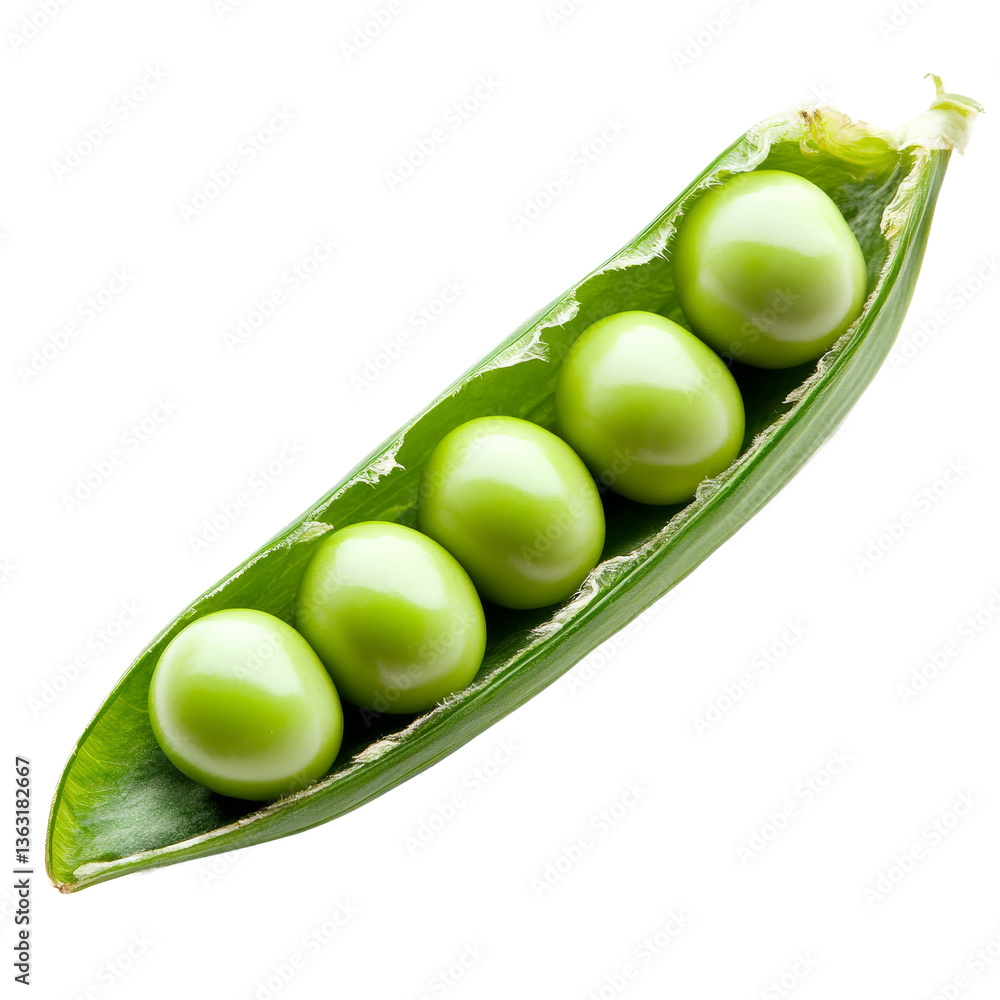 Fresh green peas in a pod displayed on a white background for culinary presentation