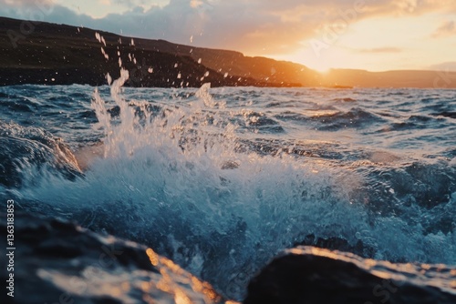 Ocean waves crashing at rocky coast	