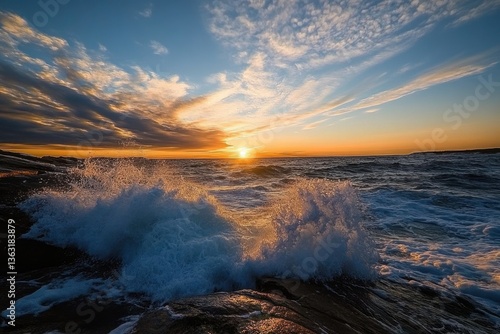 Ocean waves crashing at rocky coast	