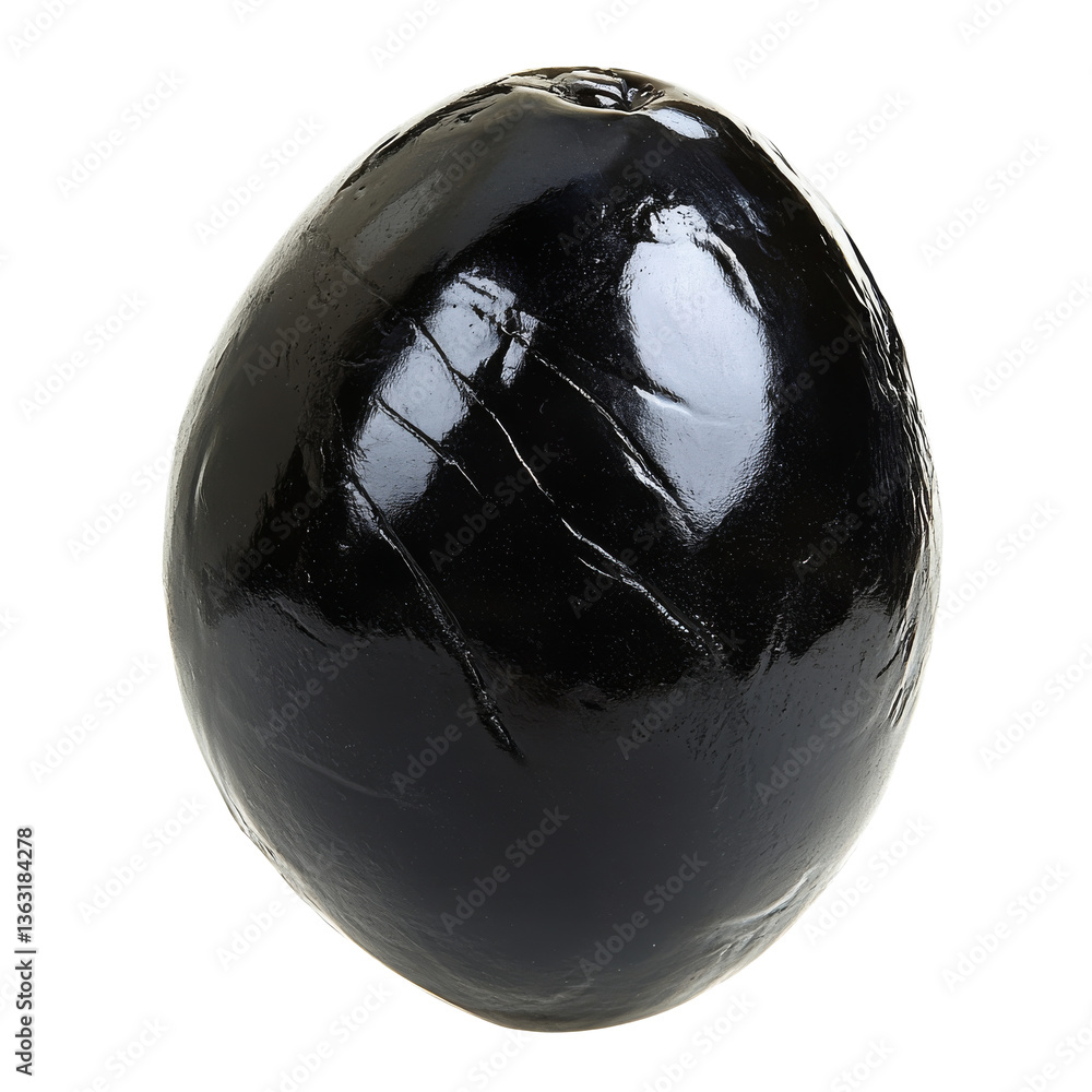 Large black egg displayed on a white background with a glossy finish and smooth surface