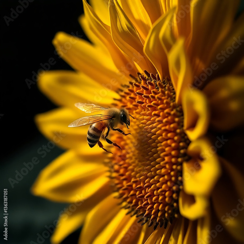 A Bee’s Golden Feast on a Blooming Sunflower
