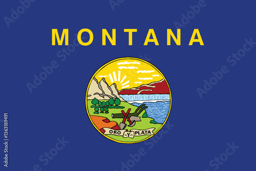 Montana Flag Vector Clipart Illustration - High-Quality, Detailed Design of the State Flag of Montana, Featuring Bold Colors and Iconic Symbols for Creative Projects, Graphic Design, and Printing