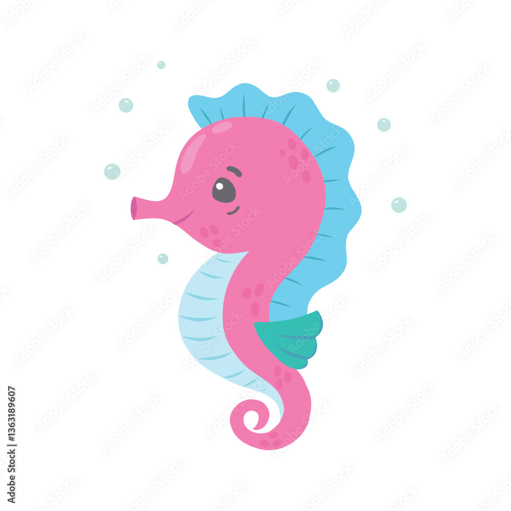Naklejka premium Seahorse, vector illustration. A colorful seahorse highlighted on a white background. Children's stock illustration, for educational books.