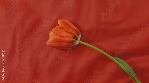 Red tulip on textured crimson background