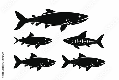 Pike icon set of silhouette black vector bundle