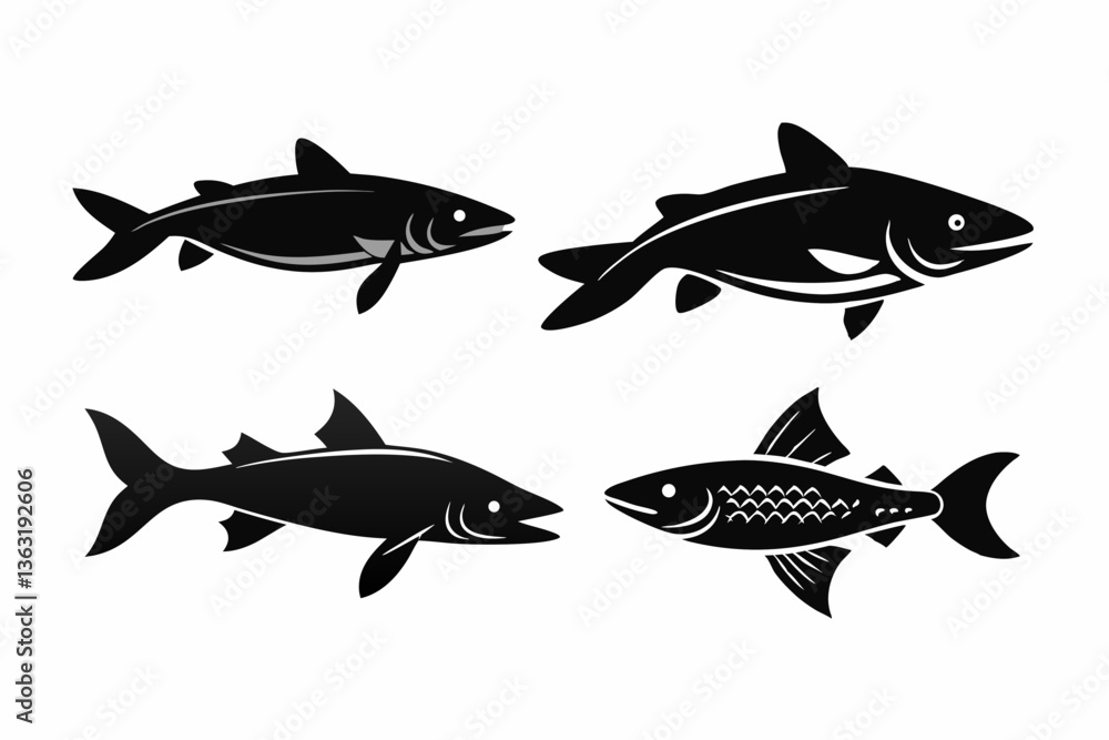 Fototapeta premium Pike icon set of silhouette black vector bundle