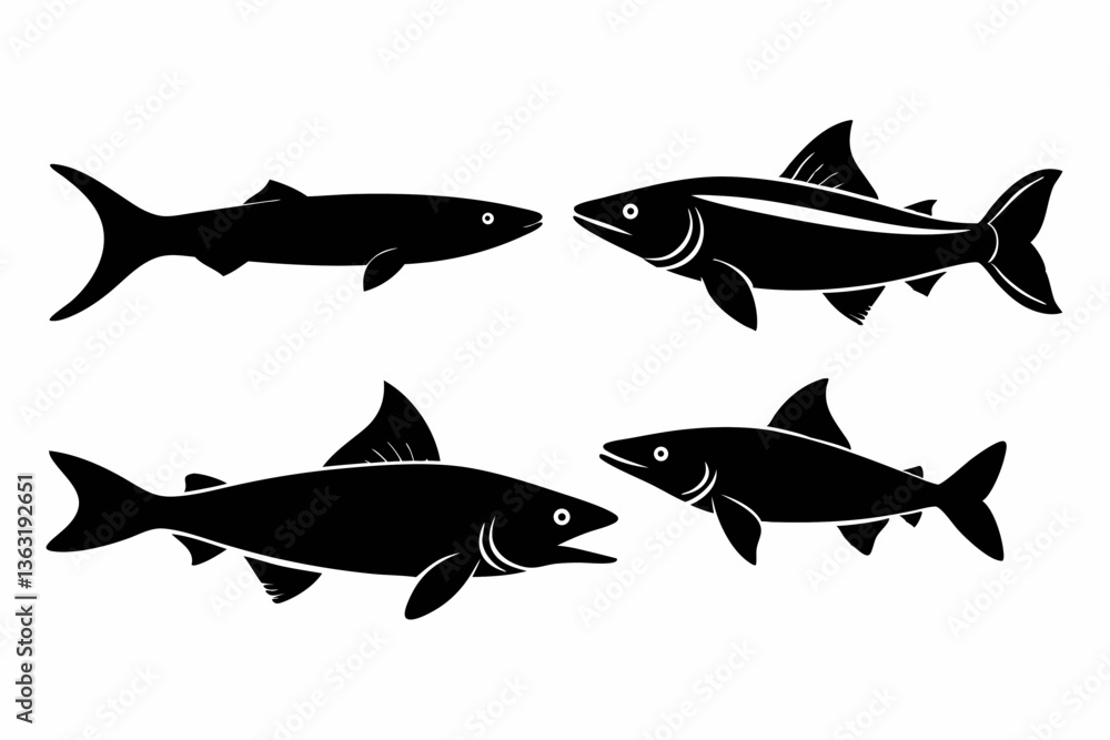 Naklejka premium Pike icon set of silhouette black vector bundle