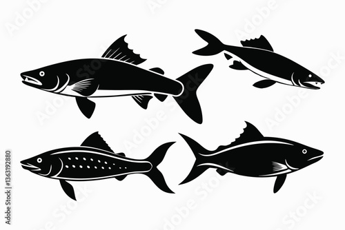 Pike icon set of silhouette black vector bundle