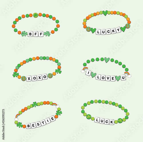 Saint Patrick's Day friendship bracelets. Illustration set for festive celebrations