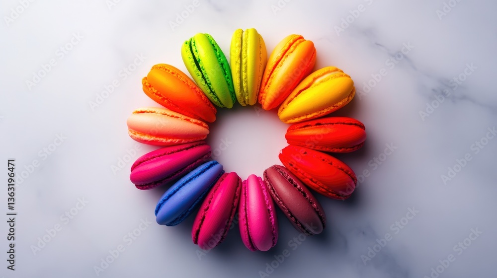 Top view of macaroon display with soft pastel shades Top view of macaroon display with soft pastel shades