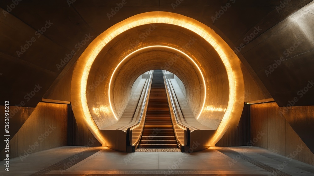 Obraz premium Elegant Spiral Staircase Under Soft Subway Lights