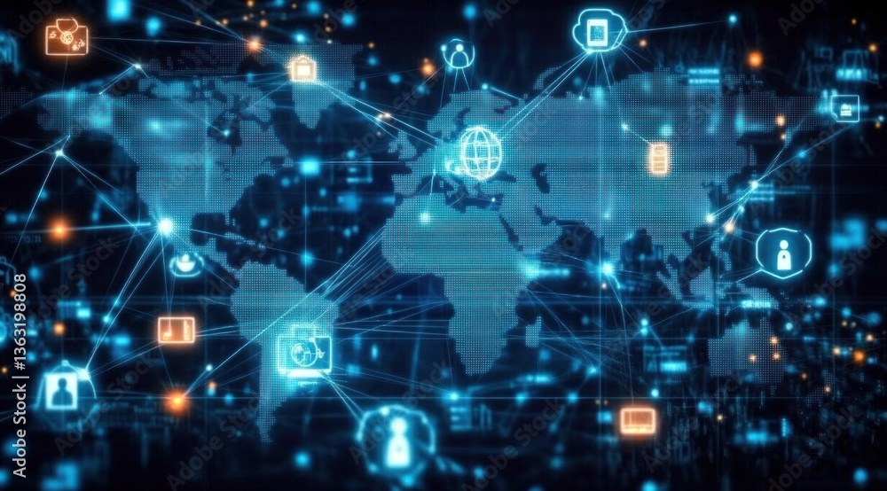 Global network connection, digital world map. Global network connection, digital world map.