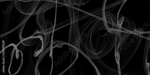 White smoke abstract on black background, fire design. Scratched texture soft lines brushed steel, desktop wallpaper. Collection of airborne particulates and gases emitted. Smoke steam set