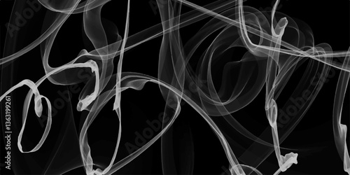 White smoke abstract on black background, fire design. Scratched texture soft lines brushed steel, desktop wallpaper. Collection of airborne particulates and gases emitted. Smoke steam set