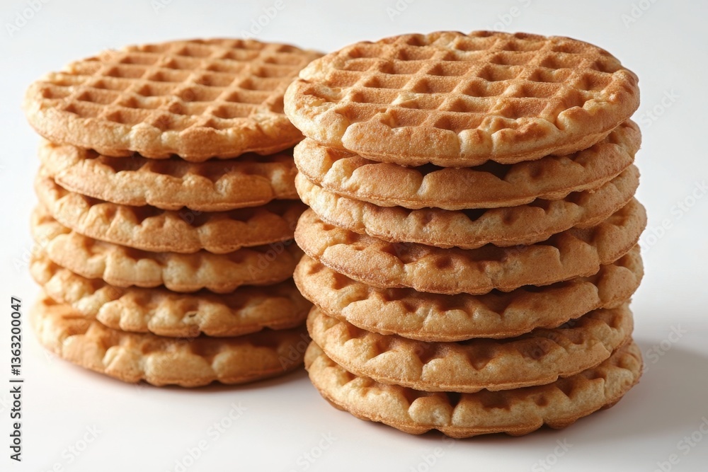 Stack of Delicious Round Waffles on White Background Perfect for Breakfast or Dessert Sweet Treat Photography Stack of Delicious Round Waffles on White Background Perfect for Breakfast or Dessert Sweet Treat Photography