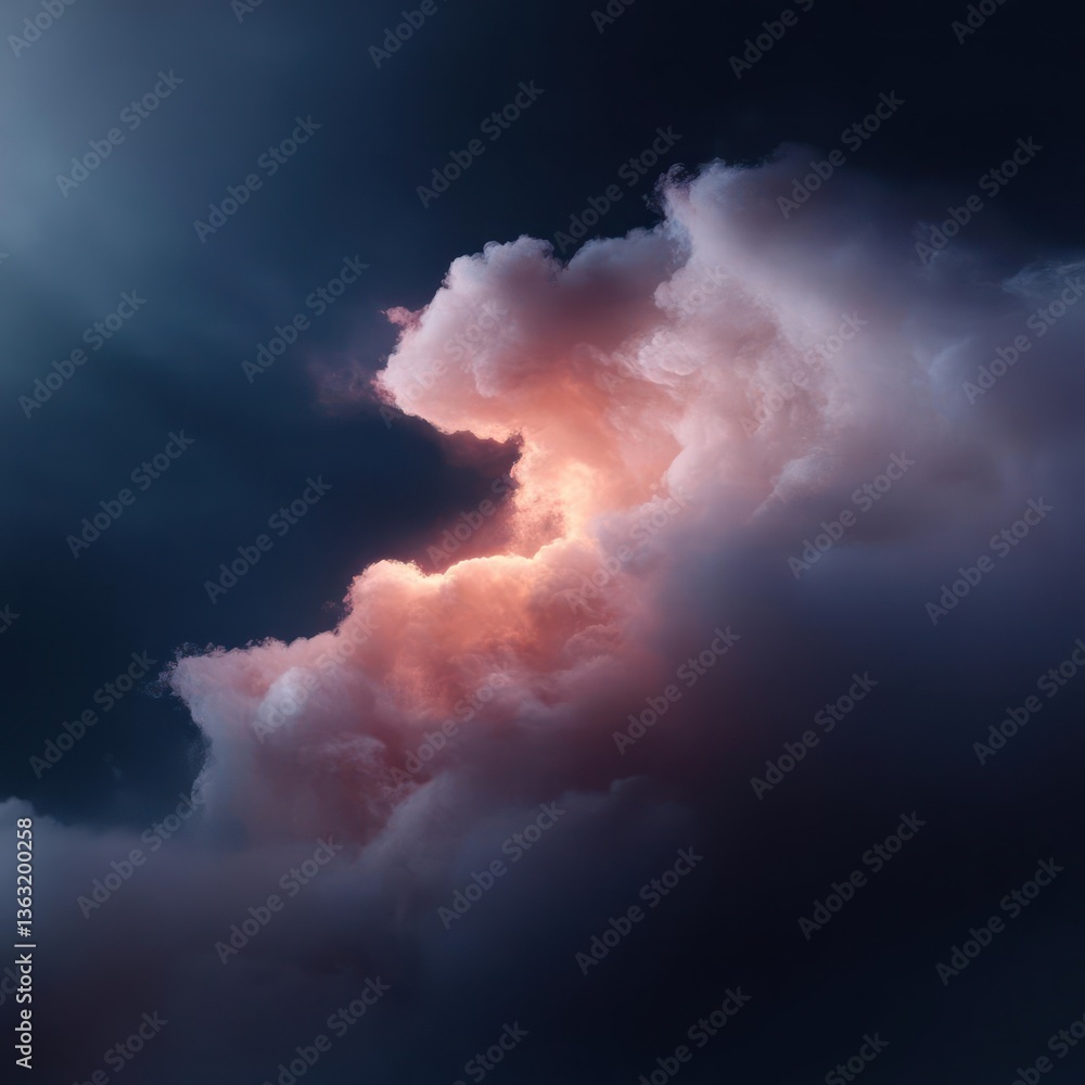 Illuminated Pink and Orange Clouds in a Dark Blue Sky Illuminated Pink and Orange Clouds in a Dark Blue Sky