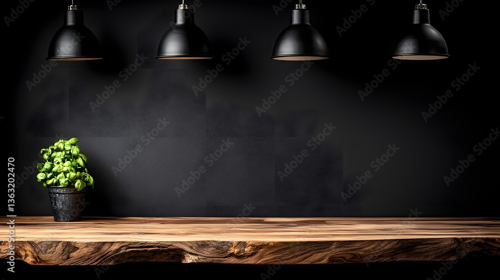 Modern Interior Design Featuring Rustic Wooden Table and Contemporary Black Lighting Modern Interior Design Featuring Rustic Wooden Table and Contemporary Black Lighting