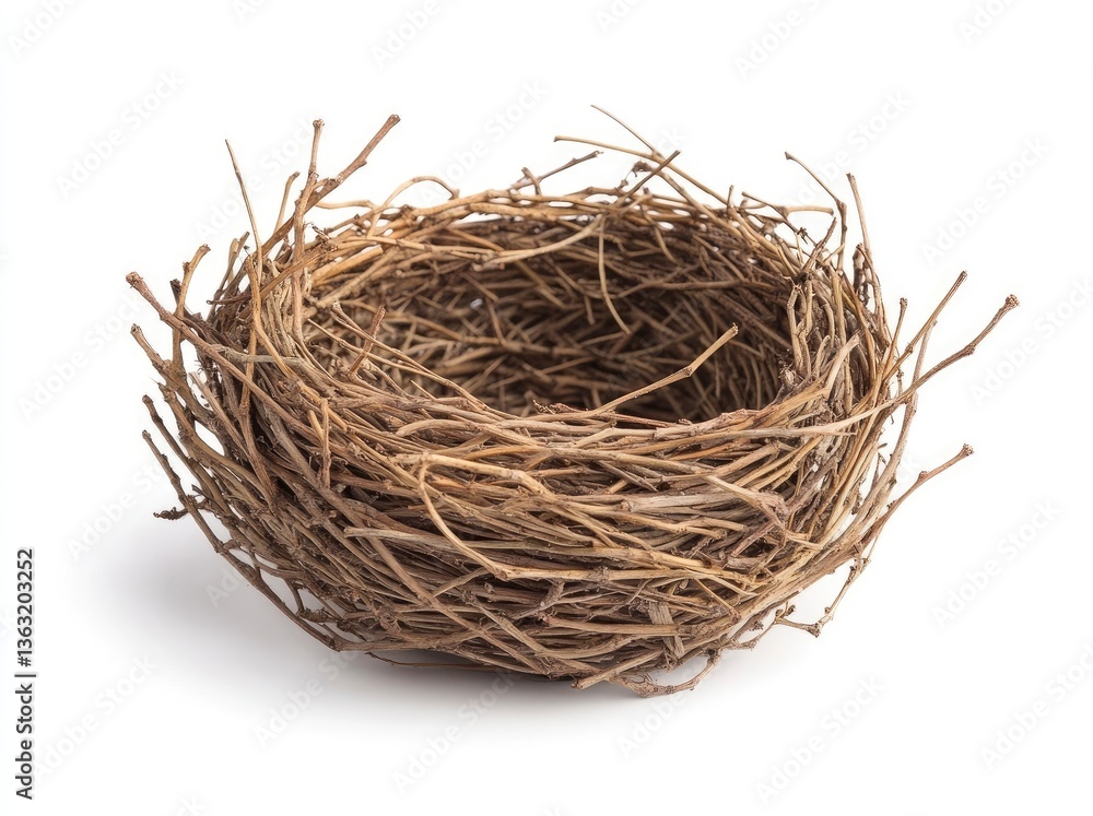 Empty Bird Nest Made of Twigs Isolated on White Background Empty Bird Nest Made of Twigs Isolated on White Background