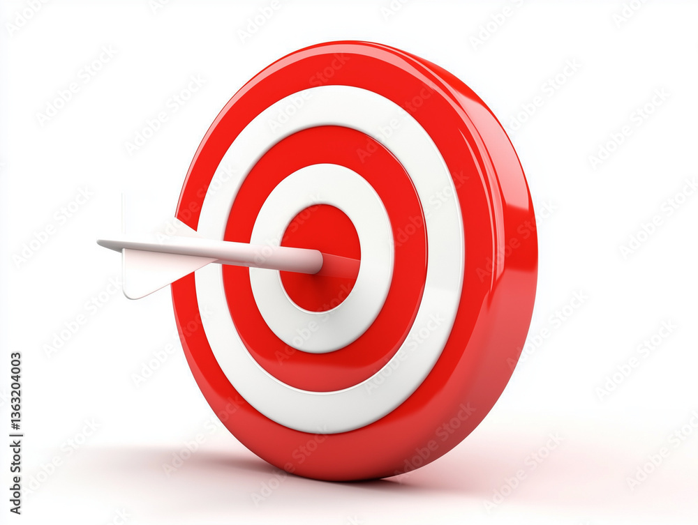 Red target with white rings and arrow hit, 3D render Red target with white rings and arrow hit, 3D render