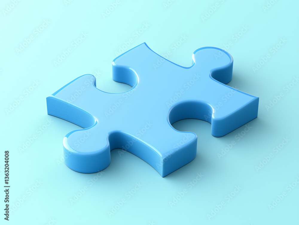 Blue jigsaw puzzle piece, 3D render Blue jigsaw puzzle piece, 3D render