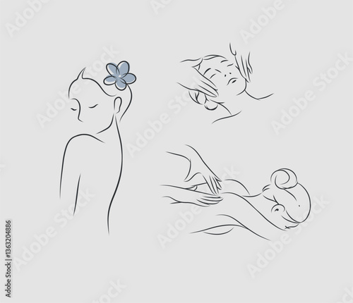 Obraz na płótnie Woman silhouette on back and face massage drawing in minimalist style on grey color background w salonie