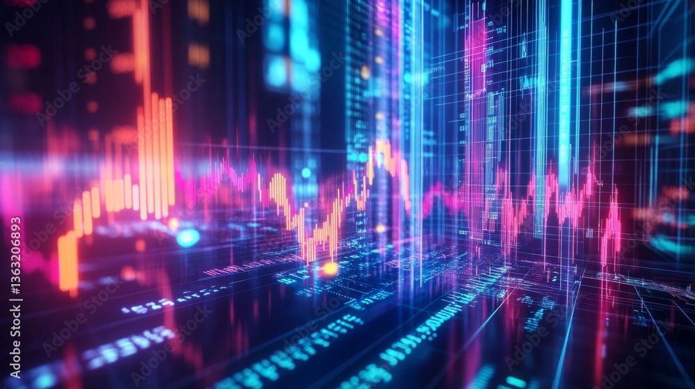 Obraz premium Market trends analysis digital finance infographics virtual environment data visualization insights