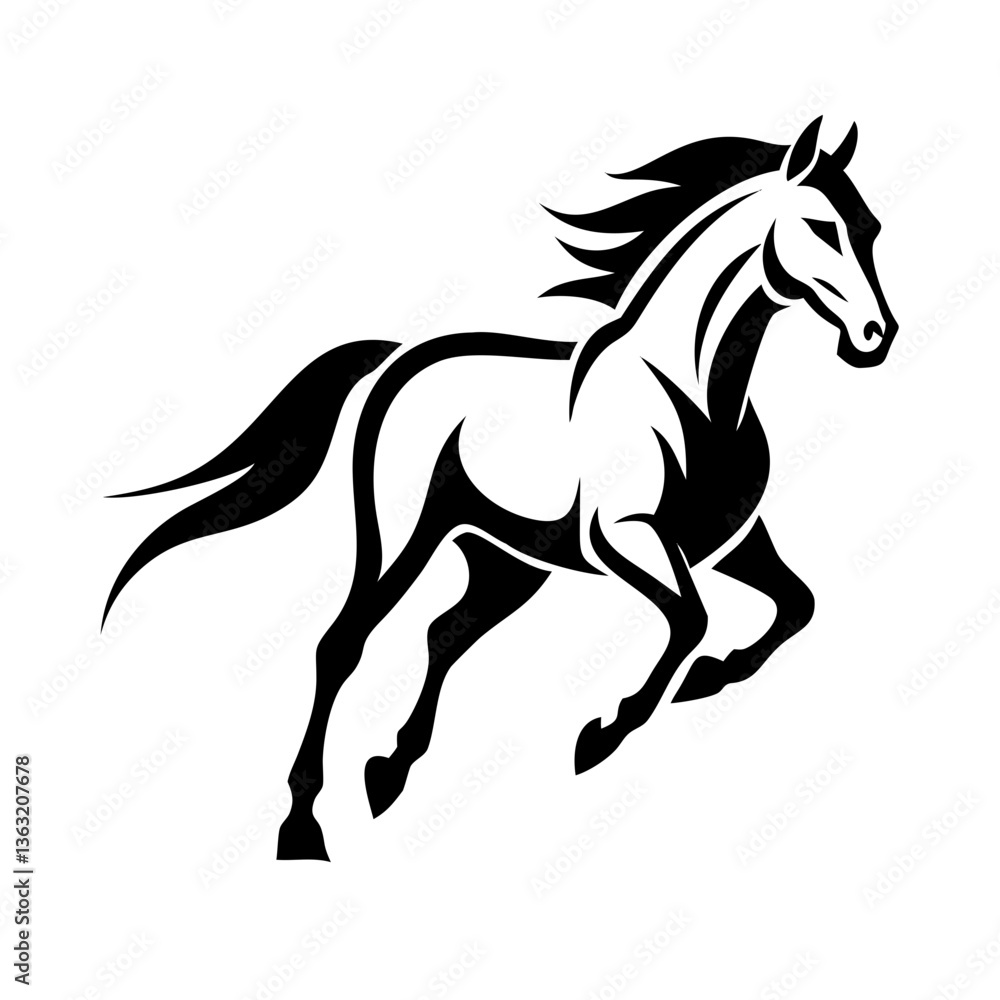 Running horse silhouette vector illustration of a wild stallion in black outline on white background Running horse silhouette vector illustration of a wild stallion in black outline on white background