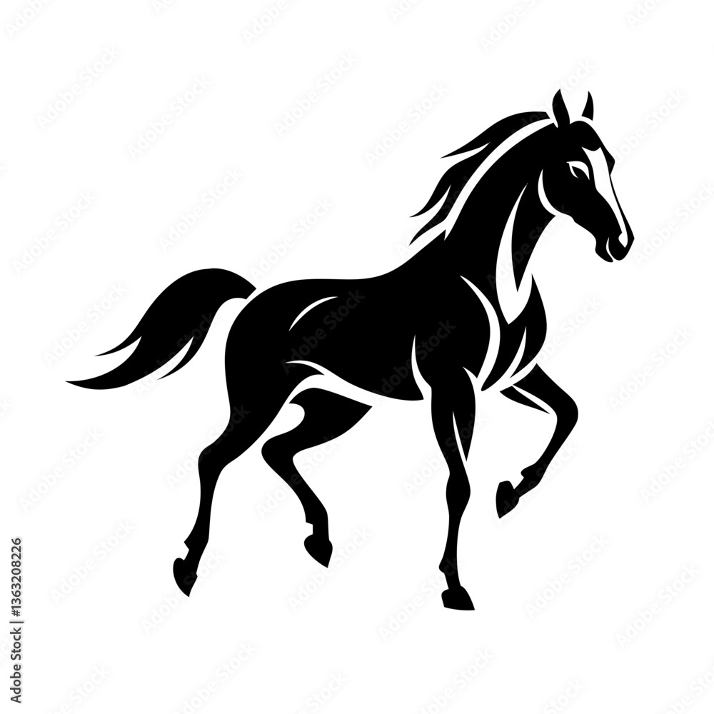 Black stallion silhouette vector illustration shows a wild horse running at gallop Black stallion silhouette vector illustration shows a wild horse running at gallop