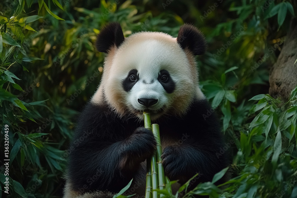Obraz premium giant panda eating bamboo