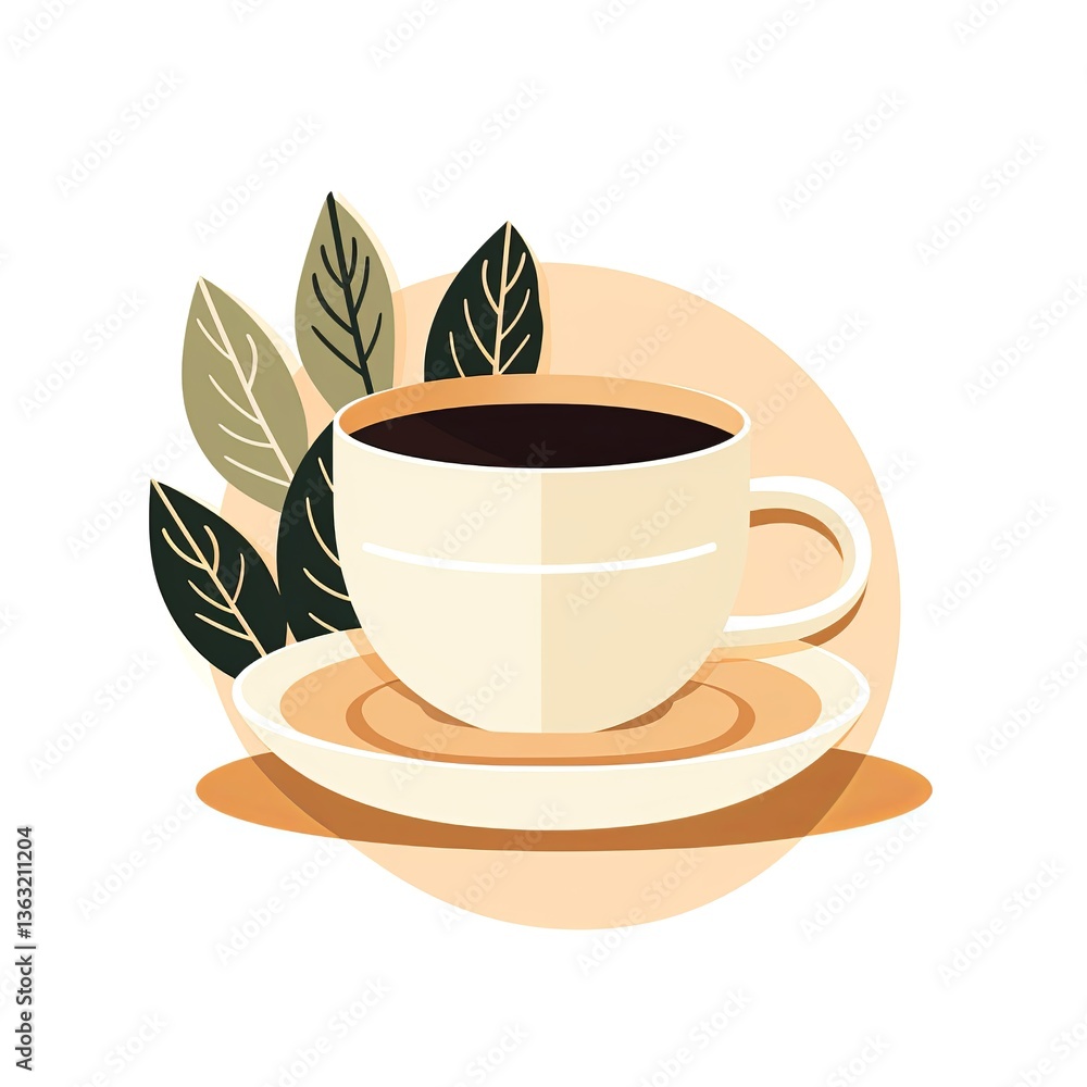 Minimalist Coffee Cup Illustration with Botanical Elements – Cozy Cafe Style Vector Art Minimalist Coffee Cup Illustration with Botanical Elements – Cozy Cafe Style Vector Art