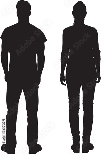 vector; silhouette back view of woman and man standing