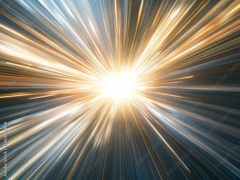 Obraz premium Golden starburst effect with bright center and radiant white rays