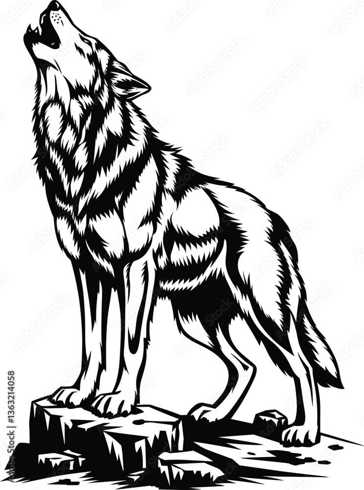 Fototapeta premium Wolf head illustrations in black and white vector illustration.