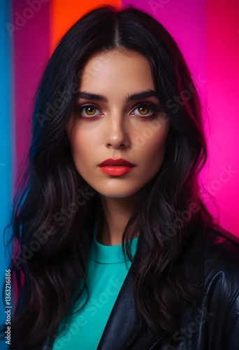 Brunette with orange eyes