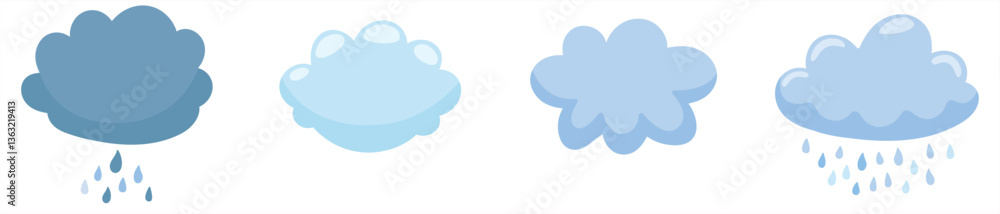 Clouds flat icon set. rainy clouds, isolated on white background vector illustration collection sky concept Clouds flat icon set. rainy clouds, isolated on white background vector illustration collection sky concept