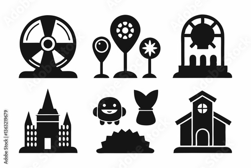 Christian icon set silhouette black vector