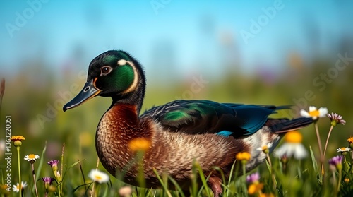 mallard duck on the grass